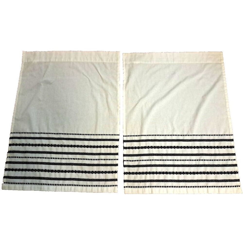 White Blue Trim Curtain Panels Set Recycled Polyester Curtainworks Cottage 36x52